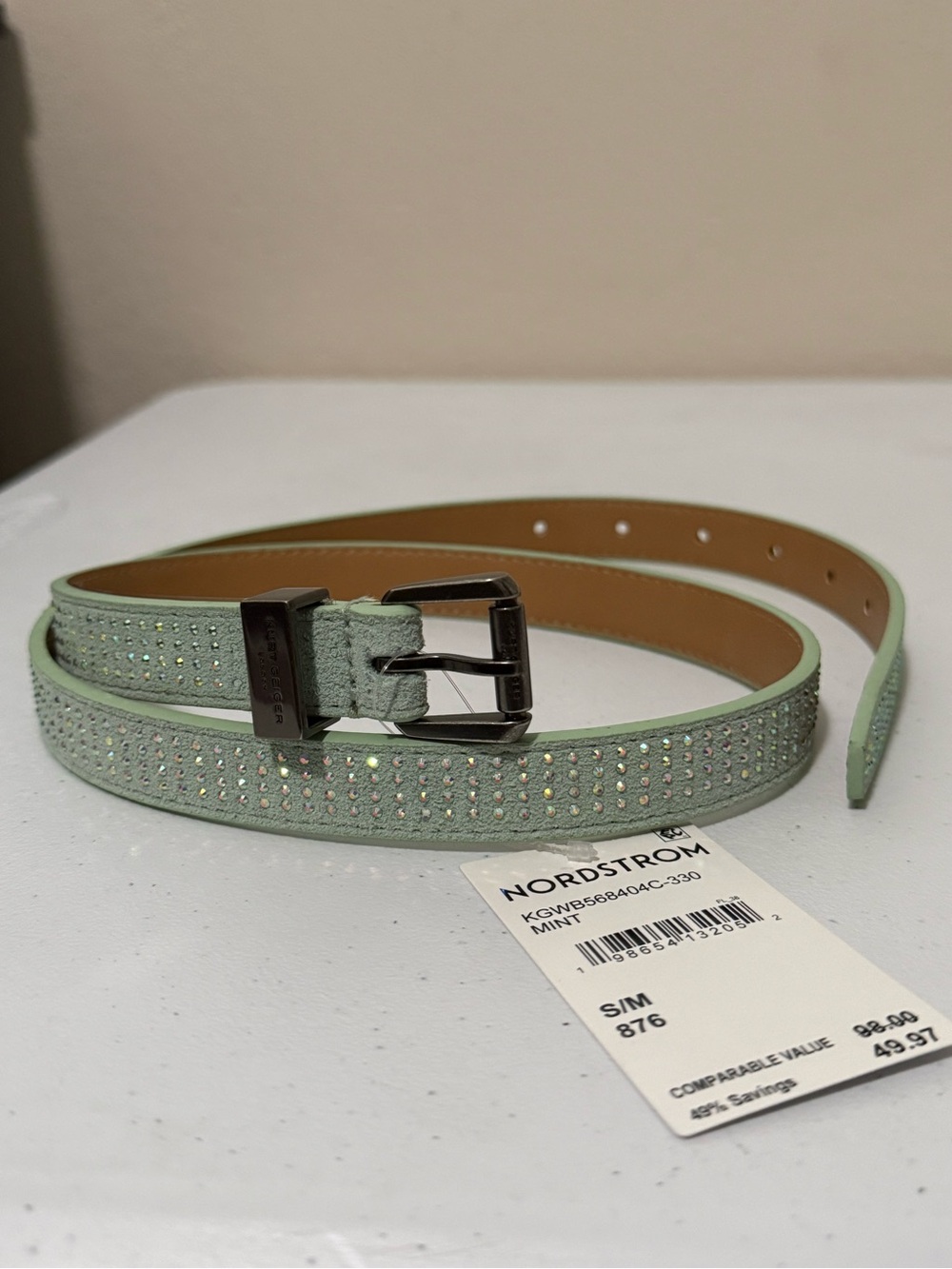 Kurt Geiger Hotfix Rhinestone Embellished Leather Belt Size S/M